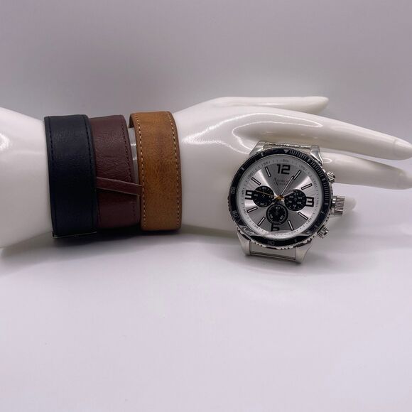 American Exchange Men's Brown Leather 3 PCS. Watch Set - Picture 10 of 12